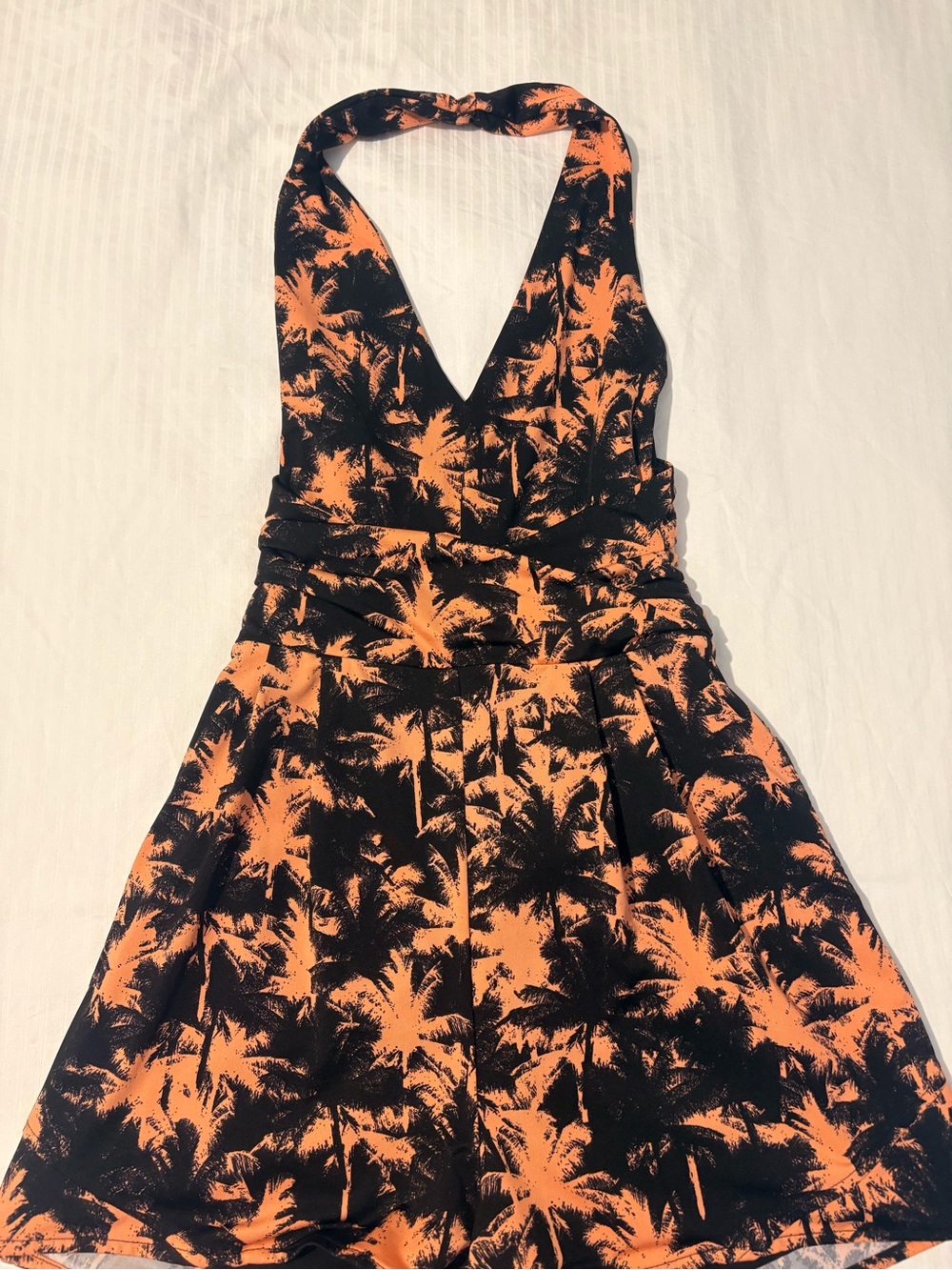 Guess Orange and Black Tropical Print Halter Dress